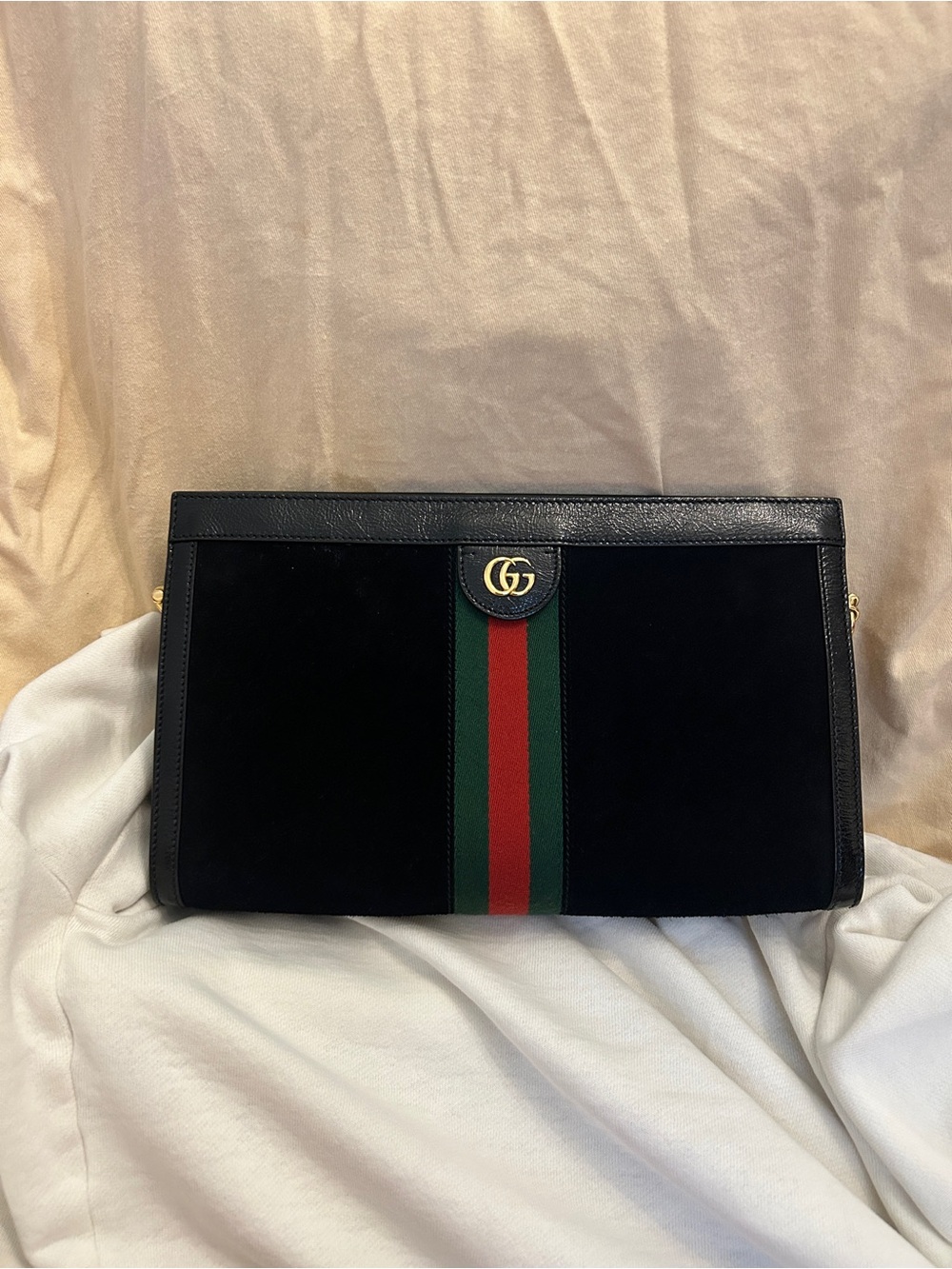 Gucci Ophidia chain shoulder bag black suede large♥️